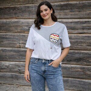 Vintage Hot-Air Balloons Embroidered Tee from Lana Lee, Size Small